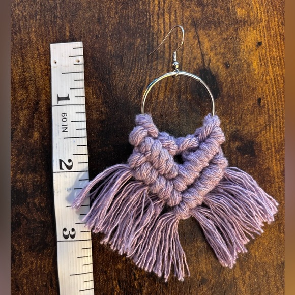Fairytale Lavender Macramé Tassel Hoop Earrings - Picture 3 of 7